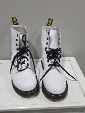Dr. Martens White Lace-Up Boots with Black Laces